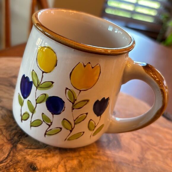 Norleans Stoneware Mug with Yellow & Blue Flowers, Korea - Picture 1 of 6